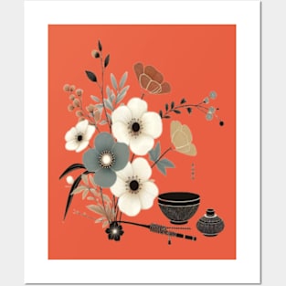 tea and flowers japanese art Posters and Art